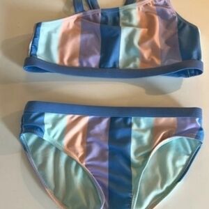 Striped Blue and Pink Kids Bikini